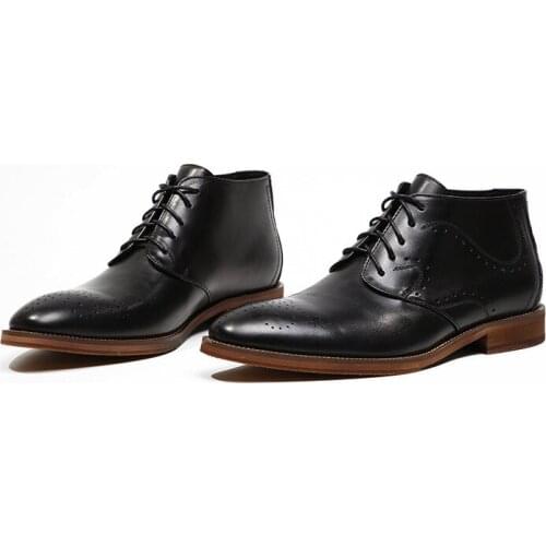 Brock boot genuine leather pointed shoes outdoor lace up casual korean retro carving men boots winter Ankle Boots Martin Boots