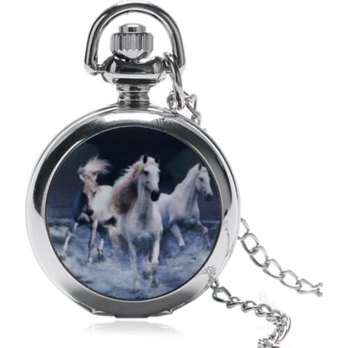 Horse Theme Reloj De Bolsillo Small Size Quartz Pocket Watch Retro Stainless Steel Round With Necklace Chain for Men Women Gifts