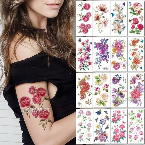 DIY Cute 3D Red Rose Temporary Tattoo Stickers For Women Girls Body Art Daisy Lily Flower Waterproof Fake Tatto Paste Decals