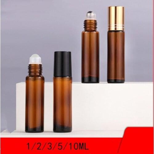 150pcs1ML 2ML 3ML 5ML 10ML Amber Roll On Roller Bottle For Essential Oils Refillable Perfume Bottle Deodorant Containers