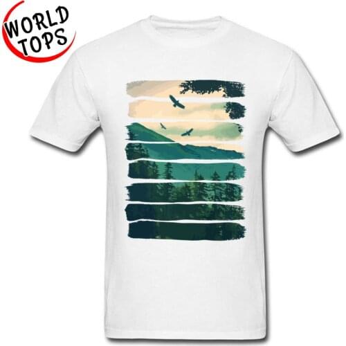 Hiker T Shirt 100% Cotton Men T-Shirt Mountain Natural Landscape Birds Graphic Tees For Adult 2018 New Arrival Good Quality Tops