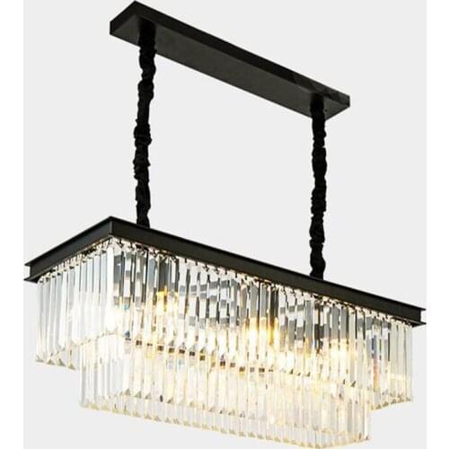 RH Crystal Luxury suspension lamp Large Rectangular Pendant Chandelier Creative country style Iron Lamps LED bulb Light Fixture