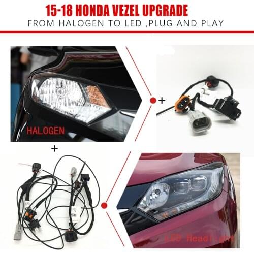 Car Headlight Modification Upgrade Transfer Wire Harness Headlamp Modify For Honda 15-18 VEZEL From Halogen To LED Play And Plug