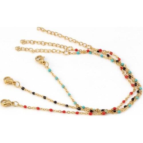 Fashion Women Beads Charm Stainless Steel Chain Bracelet Bangle Jewelry Gift