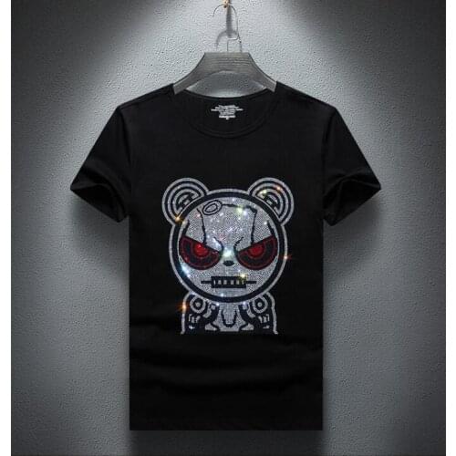 2021 New design men summer O-neck t shirt Diamonds high quality cotton black men tshirt