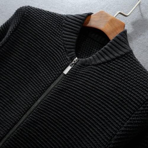 Classic Style Men Stand Collar Luxury 100% Cotton Zipper Winter Solid Color Slim Fit Sweater Man Plus Size 6xl