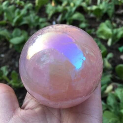 Natural rose aura quartz crystals beautiful rose crystal ball energy stone for home decoration