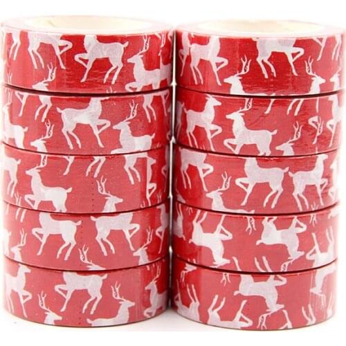 New 10pcs/set 15MM*10M Snow deer Christmas Decorative Washi Tape DIY Scrapbooking Masking Tape School Office Supply
