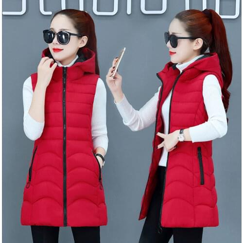 Autumn and Winter Sleeveless Padded Coat Womens Mid-length Slim Hooded Waistcoat Korean Style Fashion Casual Cotton Vest L-4XL