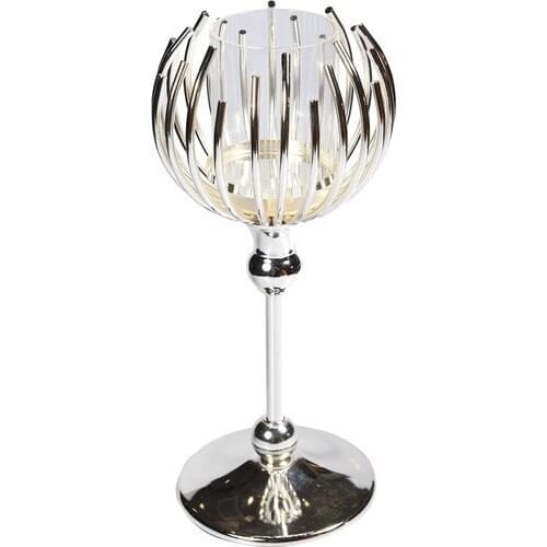 Lucky Art Flip Silver Color Striped Round Candle Holder 12 X24 cm