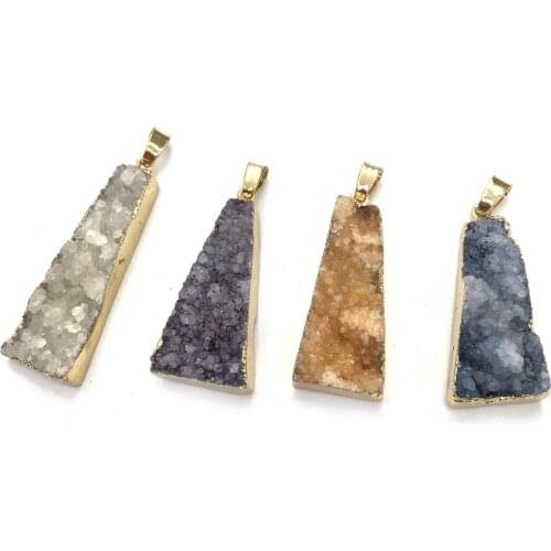 Natural Agates Pendants Trapezoidal Colorful Crystal Geode Agates Stone Charms for Jewelry Making Necklace Bracelet Gift