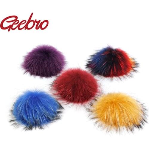 Geebro 5pcs/ Lot Diy 15cm Colorful Real Raccoon Fur Pompoms Fur Balls For Knitted Beanies And Scarves Dyed Real Fur Pom Pom