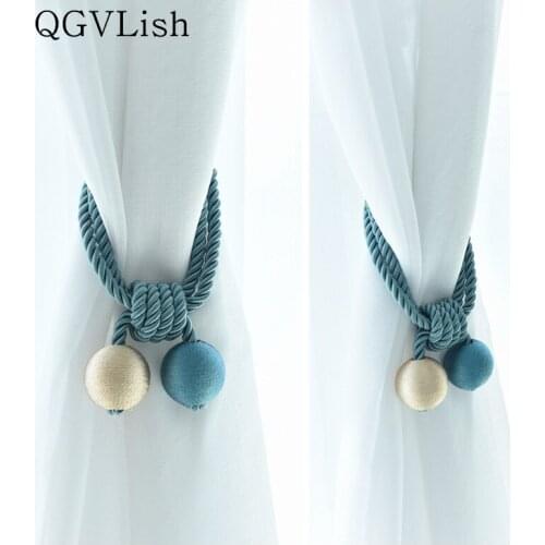 QGVLish 2Pcs 4 Balls Curtain Hanging Belt Hand Made Curtain Holdback Hooks Holder Tieback Tassel Decorative Curtain Accessories