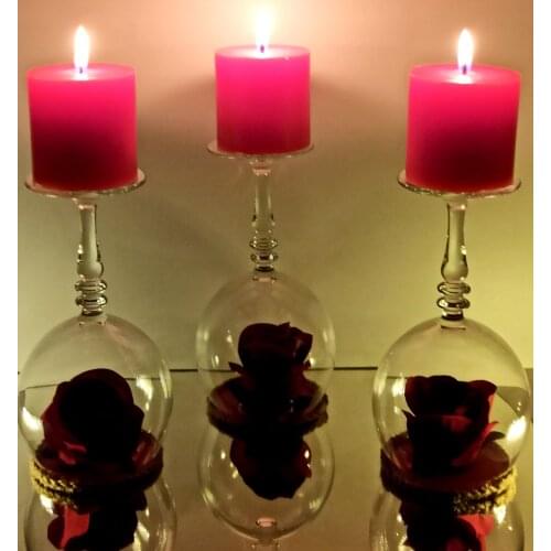 Romantic Set Candle Holder Red Roses 3 Glasses Special Design Candlestick