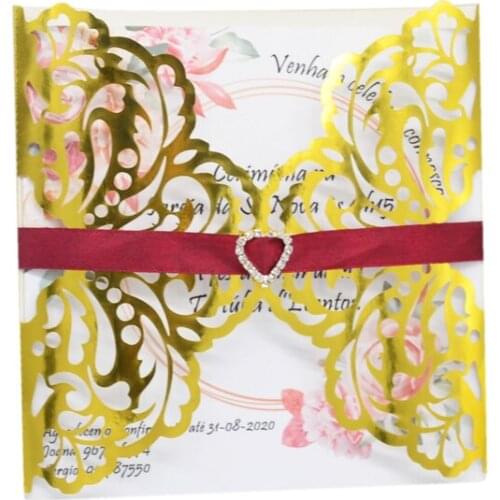 Luxury Gold Wedding Baptism Laser Cut Invitation Cards Communion