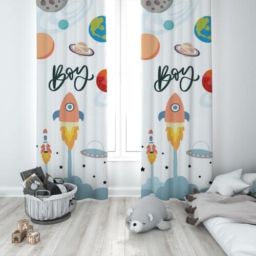 Curtains Children 3D Printed Decorative Items Home Childrens Room White Size Space Planet Pattern 1355
