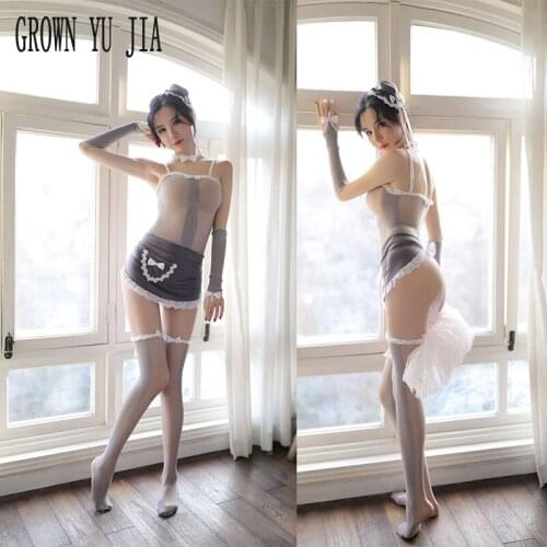 Sexy temptation maid cosplay Erotic stockings set cute french maid uniform apron porno naughty lingerie clothes for sex costume