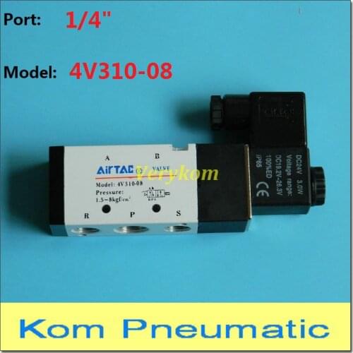 Verykom Pneumatic 4v310-08 1/4" BSP Solenoid Valves 2/5 Way Electro Magnetic Air Valve 4v31008 CV=1.4 DC 12V 24V AC 110V 220V