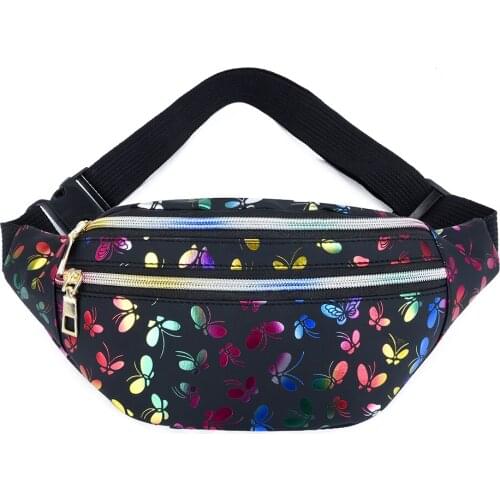 Fashion Color Butterfly Printing Chest Bag For Women PU Leather Crossbody Bags Casual Ladies Large Capacity Waist Packs Handbag