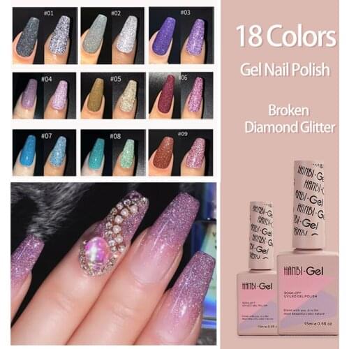 18 Colors Glitter Gel Nail Polish Reflective Broken Diamond Bright Bungee Semi Permanent Hybrid Varnishes Nail Art Glue manicure