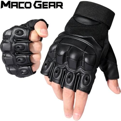 Outdoor PU Leather Tactical Fingerless Gloves Military Army Shooting Hiking Hunting Sports Cycling Riding Half Finger Gloves