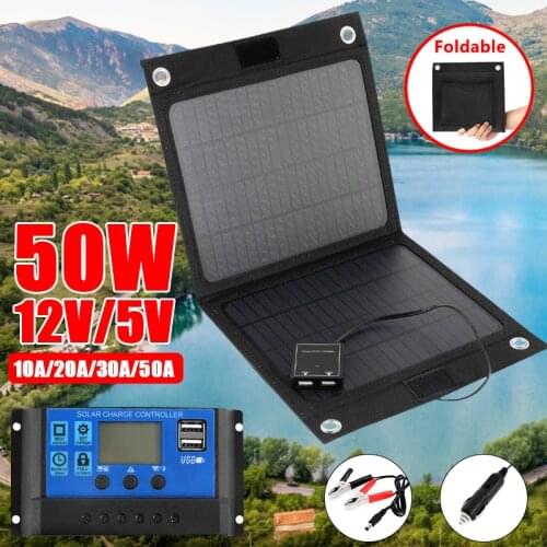 Outdoor Portable 5V 50W Folding Solar Cells Charger Foldable Solar Panel Charger Mobile Power Bank for Phone Battery USB Port
