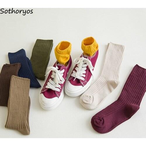 Socks Women Simple Korean Style Harajuku Soft Funny Solid Womens Breathable Kawaii Female Warm High Elasticity Sock Student Girl