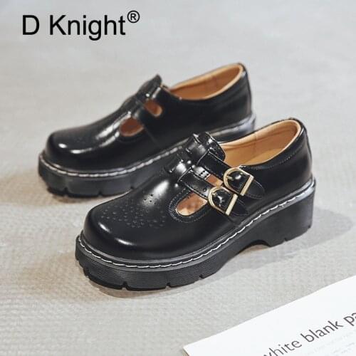 Plus Size 34-41 Women Oxfords Shoes British Style Buckle Brogue Shoes For Woman Vintage Carved Flat Platform Female Girl Creeper