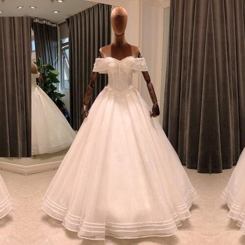 SL-8227 new design wedding dresses off the shoulder 2021 beads lace v waist bridal wedding dress tulle vintage bride gown