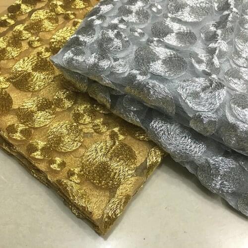 1meter new mesh lace gold circle embroidery lace fabric high-end wedding dress custom embroidery fabric