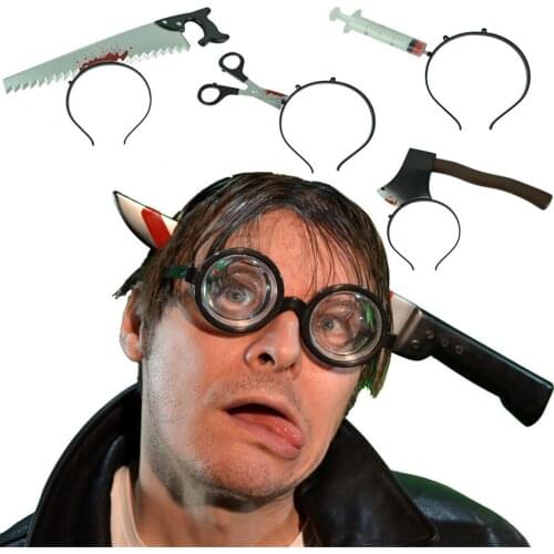 1PCS Plastic Fake Knife With Blood Through Head Tricky Toys Bayonet Knife For Kids Scary Halloween Decoration Props Party Games