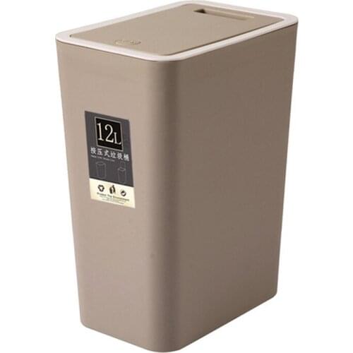 12L Bathroom Trash Can Toilet Kitchen Waste Bin Dustbin Garbage Bin Press Lid-Brown