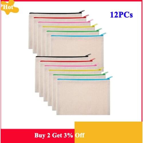 12Pcs Multipurpose Cosmetic Bag Makeup Pouches with Zipper Canvas Bag Pencil Pouch Travel Toiletry Bag for DIY Design