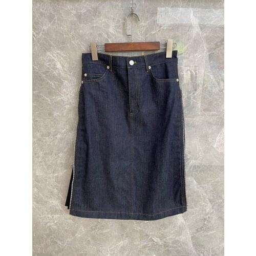 2021 Design Zipper Pleated Washed Denim Skirt