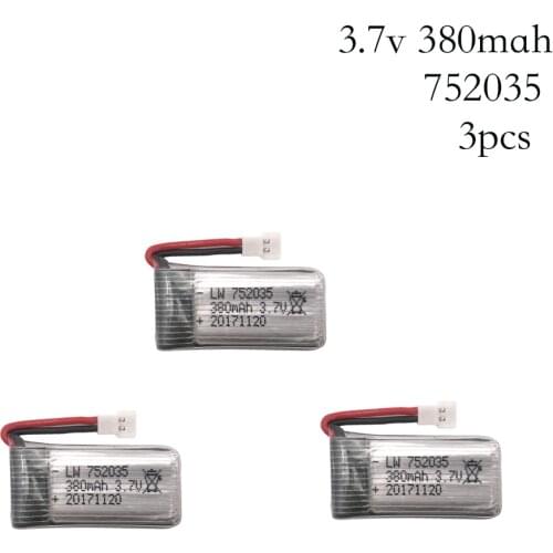 3pcs/lot 3.7V 380mAh 25C Lipo Battery Spare Replacement for For Hubsan X4 H107 H107L H107D JD385 JD388 RC Aircraft Multi-Rotors