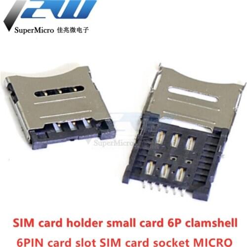 5pcs/lot Clamshell small card MICRO SIM card holder 6P SIM card holder 6PIN card slot SIM card holder 5