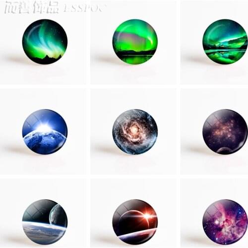 5Pcs/lot Northern Lights Glass Cabochon Galaxy Cabochons Round 25mm Flatback for Necklace Bracelet DIY Accessory
