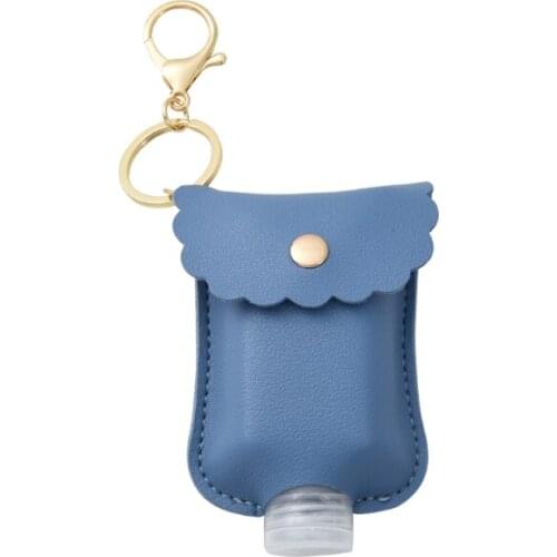 60ml Portable Squeeze Empty Hand Sanitizer Bottle with Leather Keychain Holder U2JD