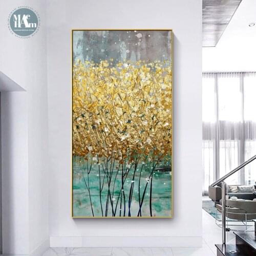 Abstract golden tree golden art Wall Art Golden Canvas Painting Modern Art Poster Print Wall Picture for Living Room Porch Decor
