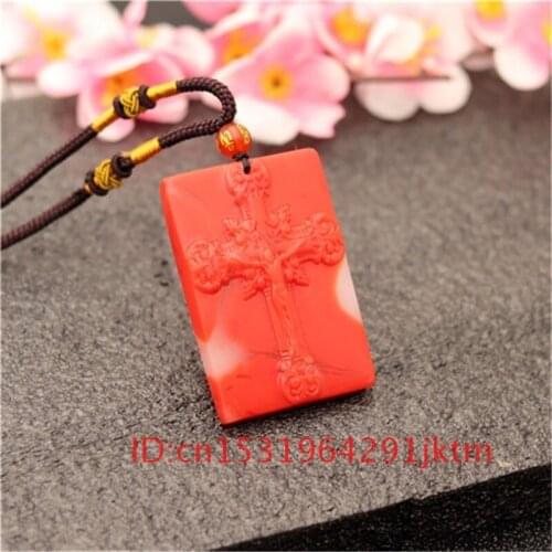White for Hand Cross Amulet Women Pendant Jewelry Necklace Fashion Natural Men Gifts Red Chinese Charm Jade Carved Jadeite