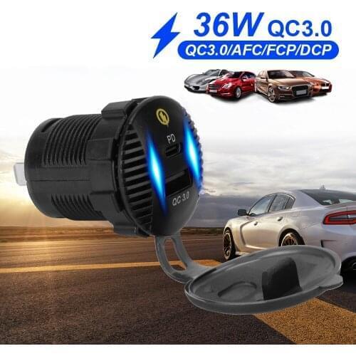 12/24V LED Car USB Charger Type C Port Adapter PD QC3.0 Quick Charge Splitter Off Road 4x4 Truck Trailer Motorcycle Accessories