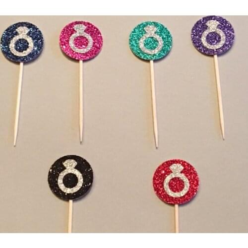Diamond Ring Glitter Cupcake Toppers birthday Wedding Bridal baby Shower Engagement Party Bachelorette toothpicks