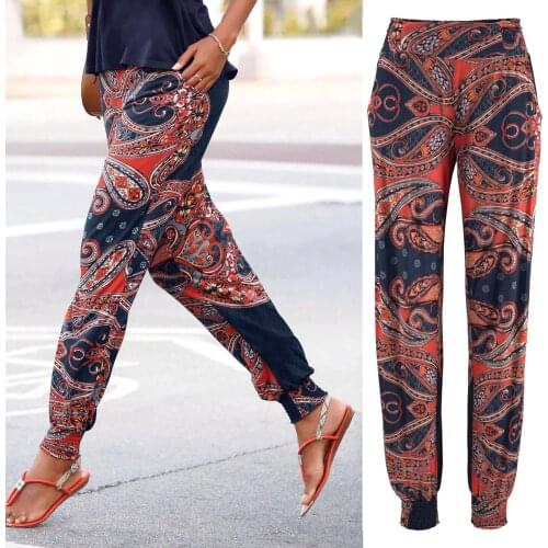 Casual New Women Pants High Waist Printing Trousers Long Pants Boho Pockets Pants Daily Beach Holiday Pants Брюки Dropshipping