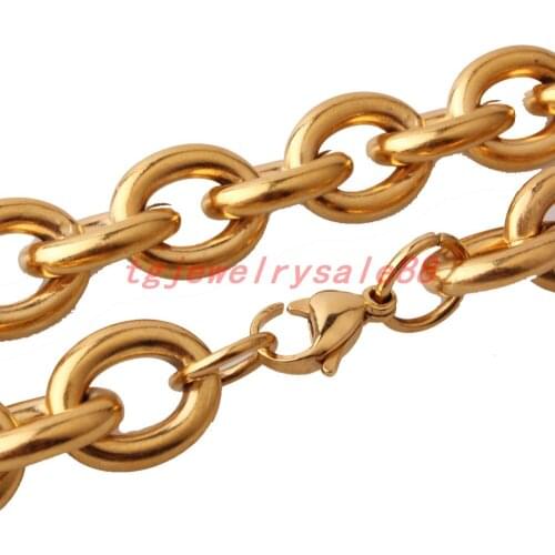 11/13/15mm Wide Stainless Steel O Link Chain Gold Color Necklace Or Bracelet For Strong Mens Fashion Jewelry 7-40" Free Choose