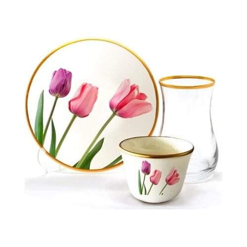 Drop Efe Tea & Arabian Coffee Cup Set 18 Pieces Tulip