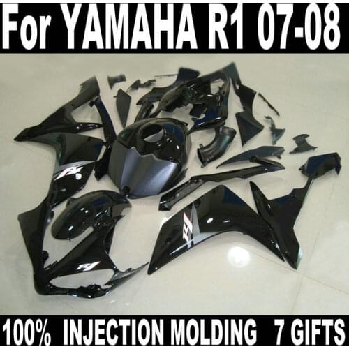 Black Fit 100% injection molding fairings for Yamaha YZFR1 2007 2008 body work parts fairing kit YZFR1 07 08 BC58