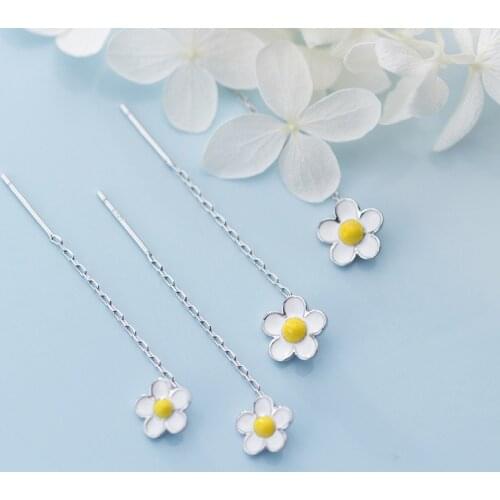 Colusiwei 925 Sterling Silver Long Chain Dangle Earrings for Women Enamel Frangipani Flower Drop Earring Fashion Fine Jewelry