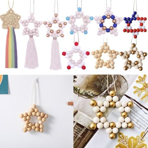 Nordic Style Wooden Beads Five-pointed Star Rainbow Wall Hanging Decor Handmade Tassel Tapestry Home Baby Girls Room Decor