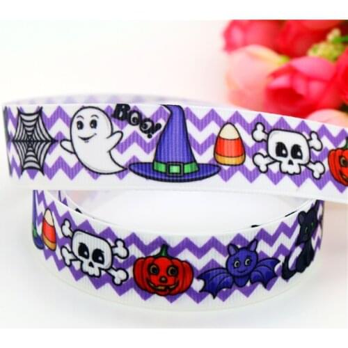DHK 7/8'' 5yards Halloween chevron printed grosgrain ribbon headwear hair bow diy party decoration OEM 22mm E1208