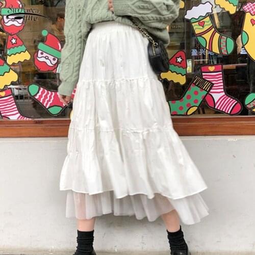 Long Skirts for Womens Skirts Harajuku Korean Style White Black Maxi Skirt for Teenagers High Waist Skirt School Skirts 12819